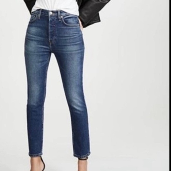 RE/DONE NWT High Rise Ankle Crop Color Midnight Blue Cotton Polyester Elastane - Picture 2 of 15